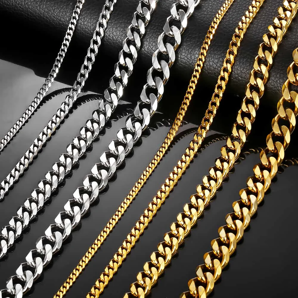 9/11mm Stainless Steel Cuban Chain Necklace For Men Women Gold Black Silver Color Curb link Jewelry Length DKNM08