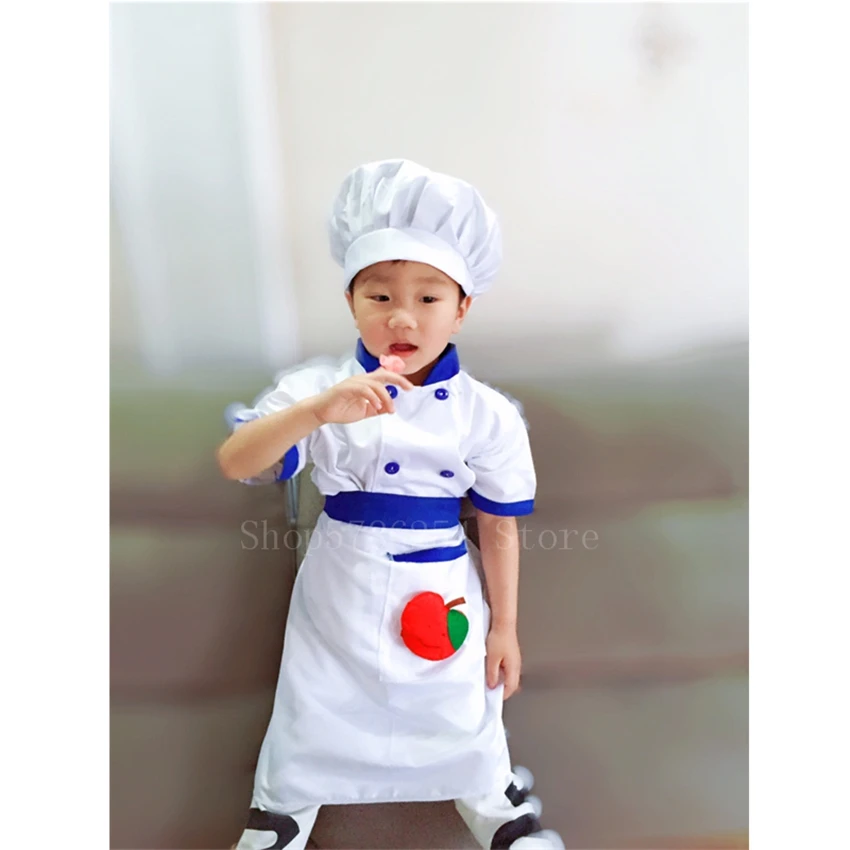 Children's Day Bakery Chef Uniform Cosplay Cooking Halloween Costume for Kids Boy Girl Anime Kitchen Cap Jacket Apron Restaurant image 4