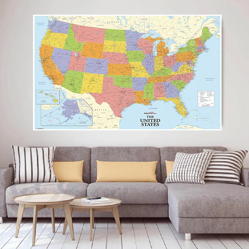 Póster de Arte de pared de Estados Unidos en tamaño A2, pintura en lienzo, mapa de América, decoración para la Oficina y el hogar, suministros escolares