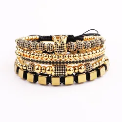 JARAVVI High Quality New Luxury CZ Pave Charm Stainless Steel Beads Macrame Friendship Bracelet Men Jewelry Gift
