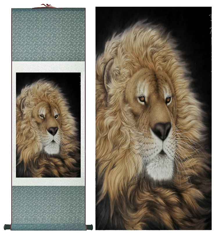 

lion silk art painting Chinese Art Painting Home Office Decoration Chinese lion painting lion picture
