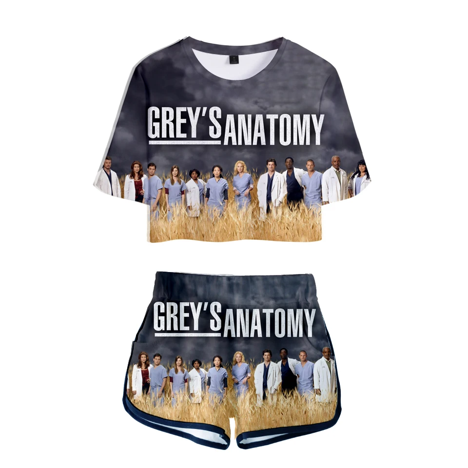 GREY'S ANATOMY Women Two piece Set Greys Anatomy Summer Short Sleeve Crop Top+Shorts kpop 2020 Hot Sale Trendy Clothes
