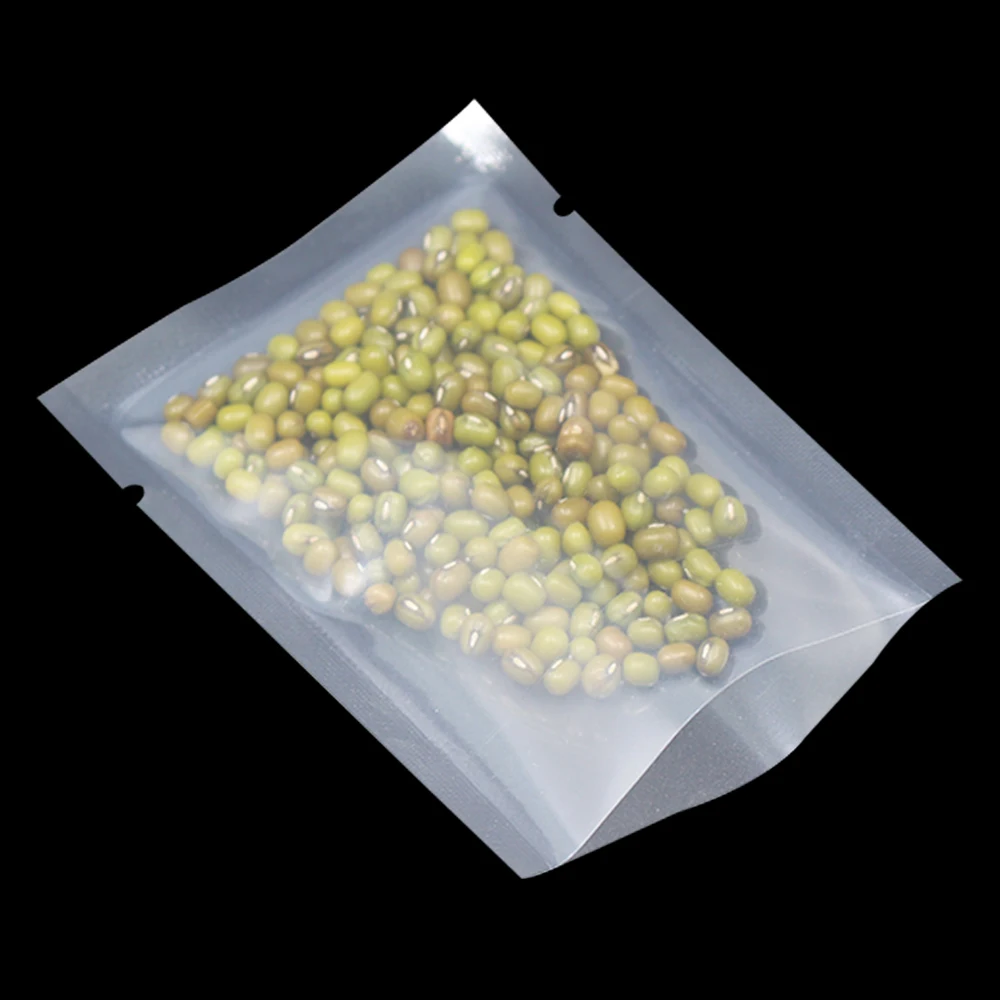 100Pcs Clear Nylon Vacuum Bag Open Top Heat Seal Tear Notch Sugar Plastic Nut Bean Spice Hot Dog Food Tea Storage Pouches