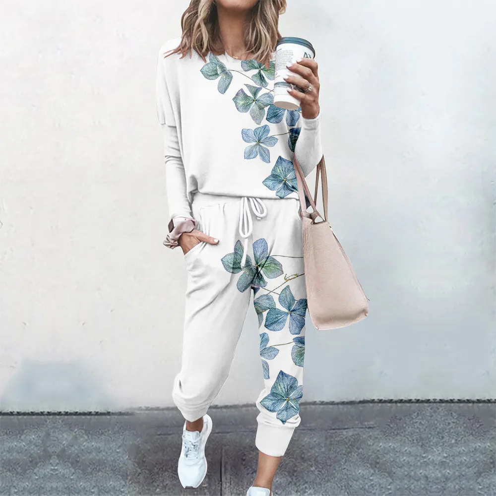 Fall 2021 Two 2 Piece Set Women Outfits Matching Floral Print Women Sweatsuit Ladies Tracksuit Female Streetwear Street Style