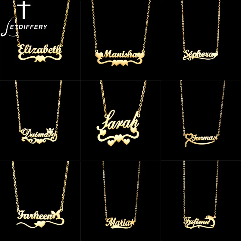 

Letdiffery Customized Name Necklace Personalized Custom Letter Fashion Stainless Steel Lace Pendant Heart Necklace Jewelry Gift