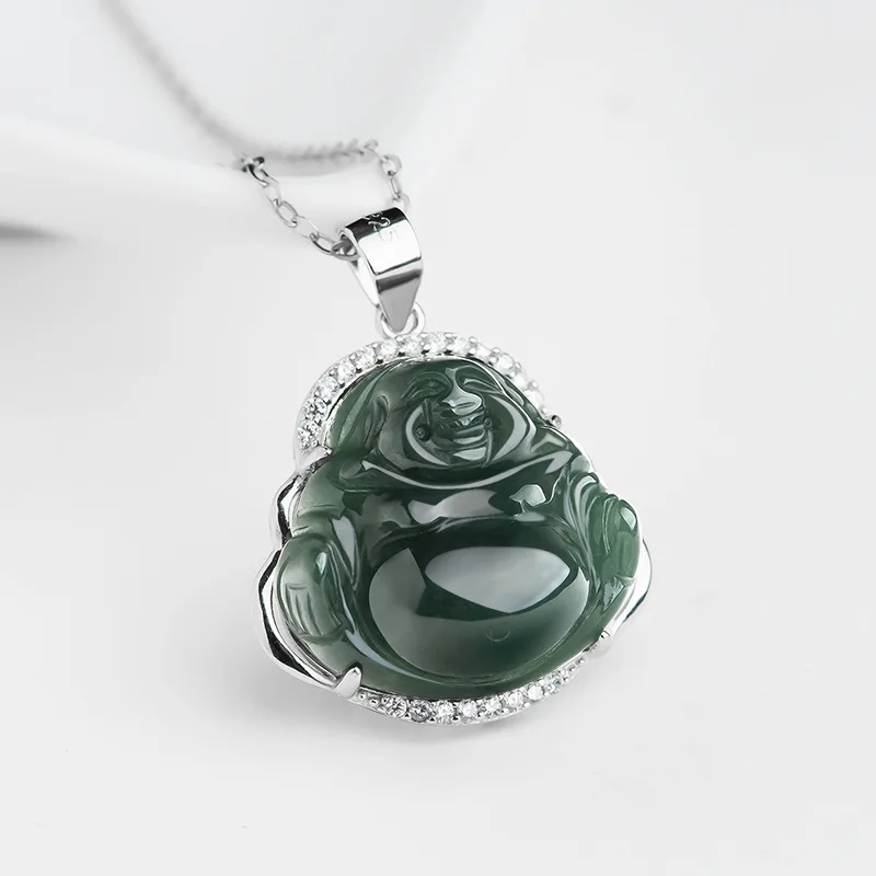 

Hot Selling New S925 Silver Inlaid Oil Green Buddha Pendant Charm Jewellery Hand-Carved Pendant for Women Men Fashion Accessorie