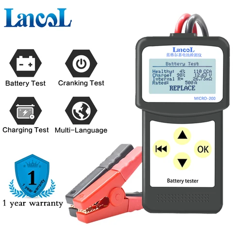 Lancol Micro200 автомобильный тестер батареи 12V анализатор системы батареи 100-2000CCA зарядка Cranking диагностические инструменты