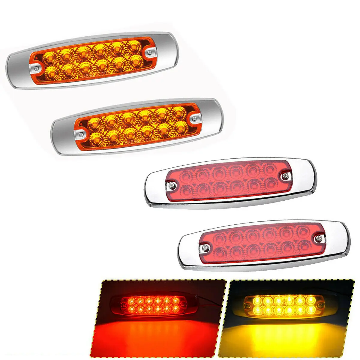 

4x Red Amber 12 LED Side Marker Clearance Turn Light For Truck Trailer Lorry