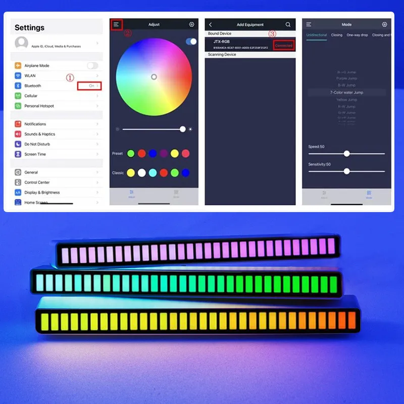 Led barra de luz música controle de som bluetooth lâmpada rhythm strip iluminação ambiente usb night light para decoração do quarto carro tv jogos