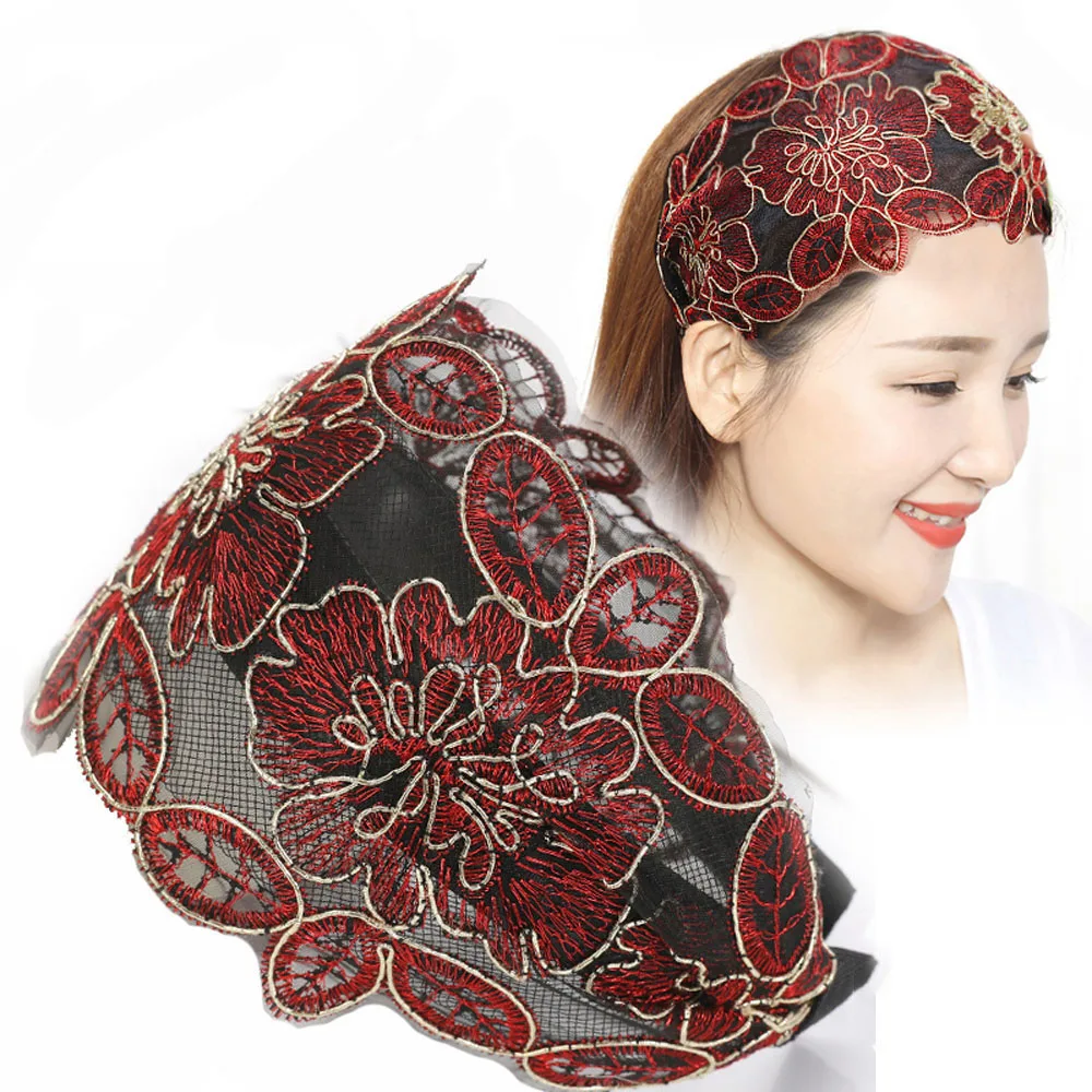 

Summer Vintage Floral Printed Non-slip Silk Broadside Hair Bands Head Hoop Headband Hair Accessories
