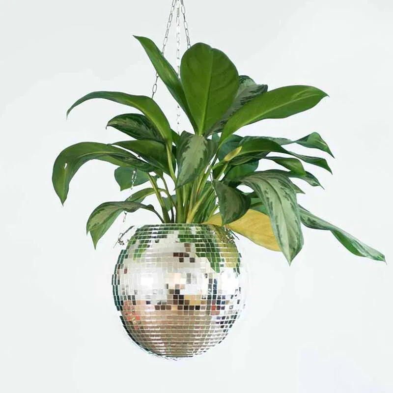 25cm/9.8in Disko Ball Flower Pot Basket Hanging Wall Vase Disco Ball Planter Vase Home Decor Mirror Plant Pot Dropshipping 2022