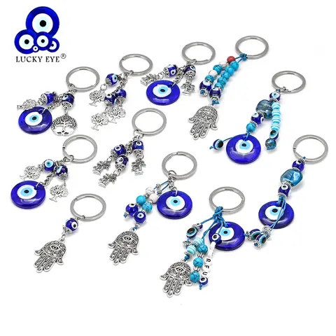 Porte-clés pendentif mauvais œil arbre Fatima Hamsa main mauvais œil, couleur argent, porte-clés de voiture pour femmes et hommes, bijoux BE29