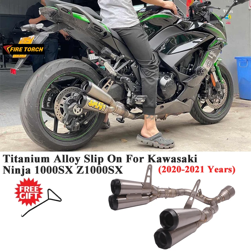 Titanium Allou Slip On For Kawasaki Ninja 1000SX Z1000SX Motorcycle Double Exhaust Escape Modify Link Pipe Left & Rifht Muffler