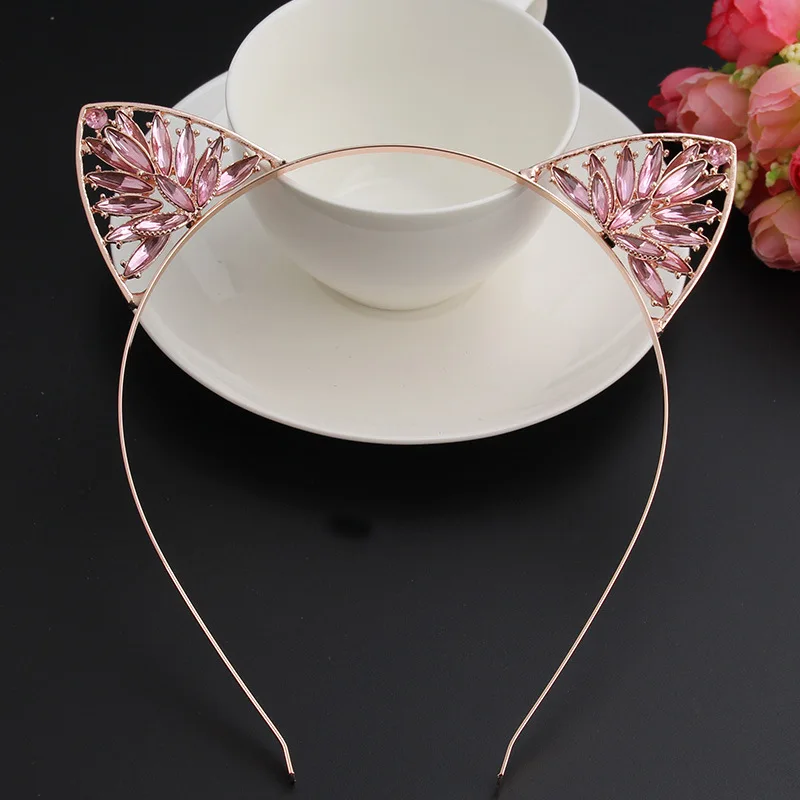 2020 Wholesale The New Double Layer Rhinestone Cat Ear Headband Hair Accessories Ladies Cute Band Alloy Hairpin Accessories