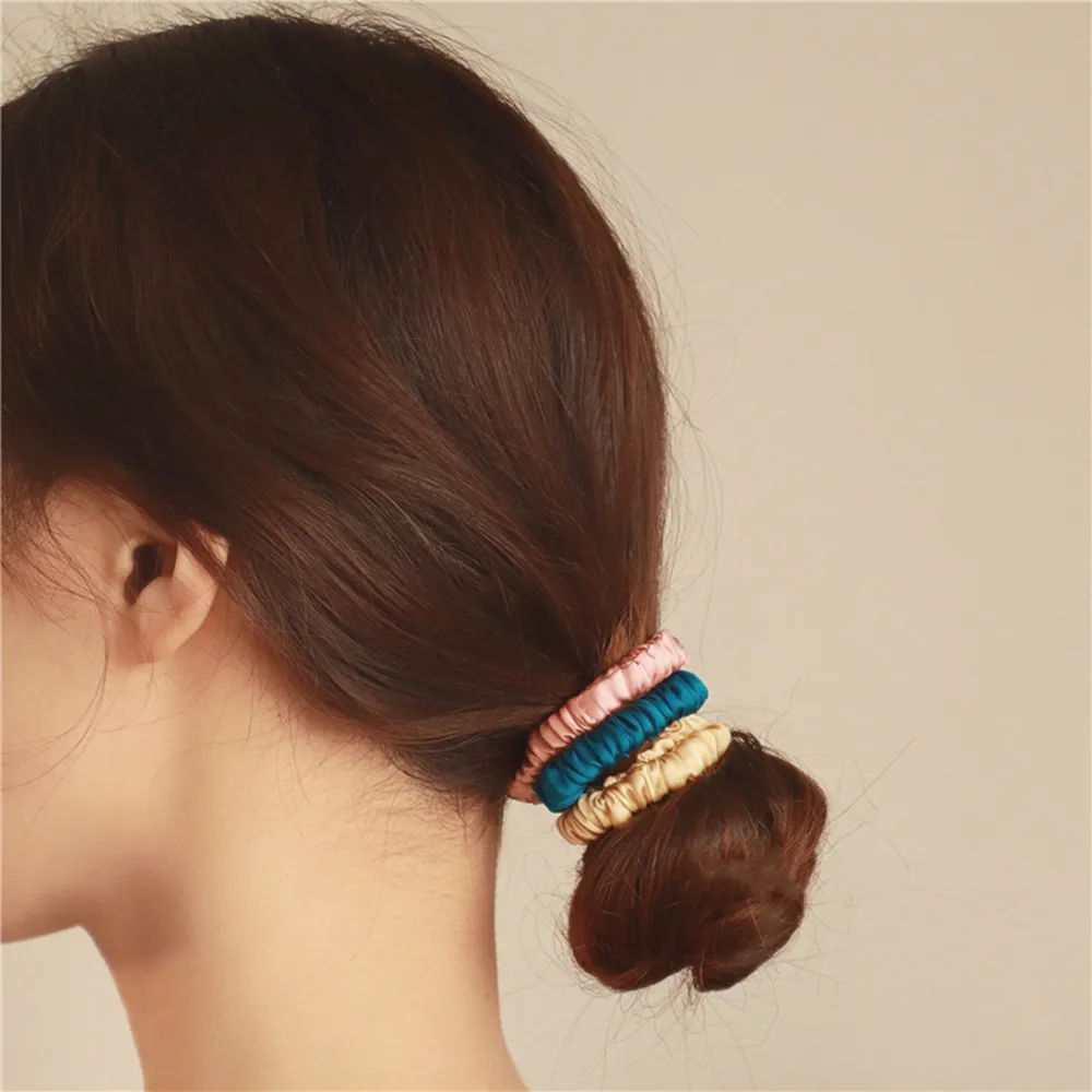 100% Silk Hair Scrunchies Set Fashion Hair Ties Ponytail Holder for Women Girls Hair Accessories Width 3.5cm and 1cm