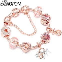 BAOPON Luxury Rose Gold HAPPY Pendant Charm Bracelets&Bangles For Women Silver Plated Bracelet Handmade Jewelry Crystal Bracelet