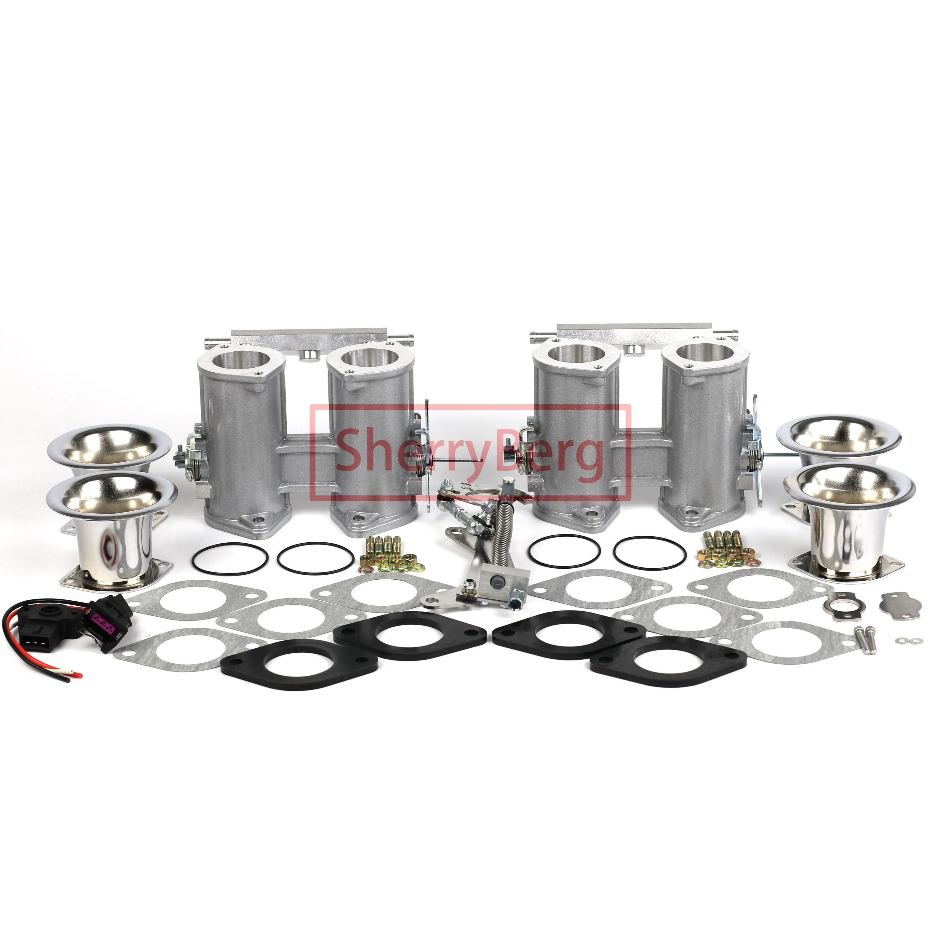 SherryBerg 45Dcoe 45 Dcoe 45mm EMPI Twin 45mm Throttle Bodies+ Linkage+TPS + Air Horns for Weber/Dellorto/Solex DCOE/DHLA Carb