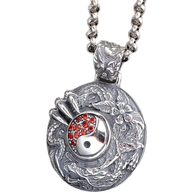 

real S925 sterling silver Chinese style gossip domineering dragon brand retro dragon fashion trendy Tai Chi pendant for men and