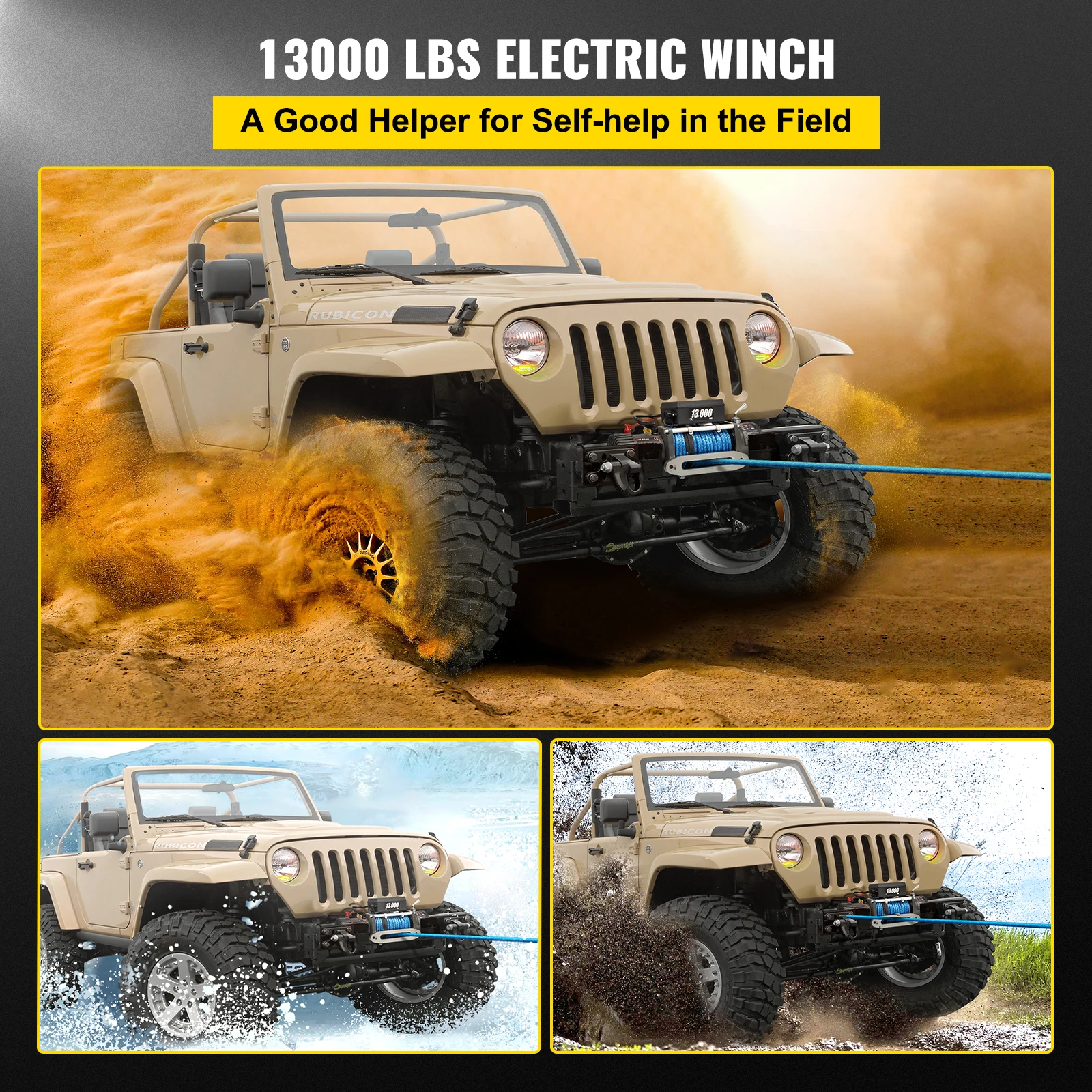 VEVOR 13000LBS 12V verricello elettrico per 4X4 80FT corde per rimorchio per auto sintetiche cinghia di traino con controllo Wireless ATV Truck Off Road