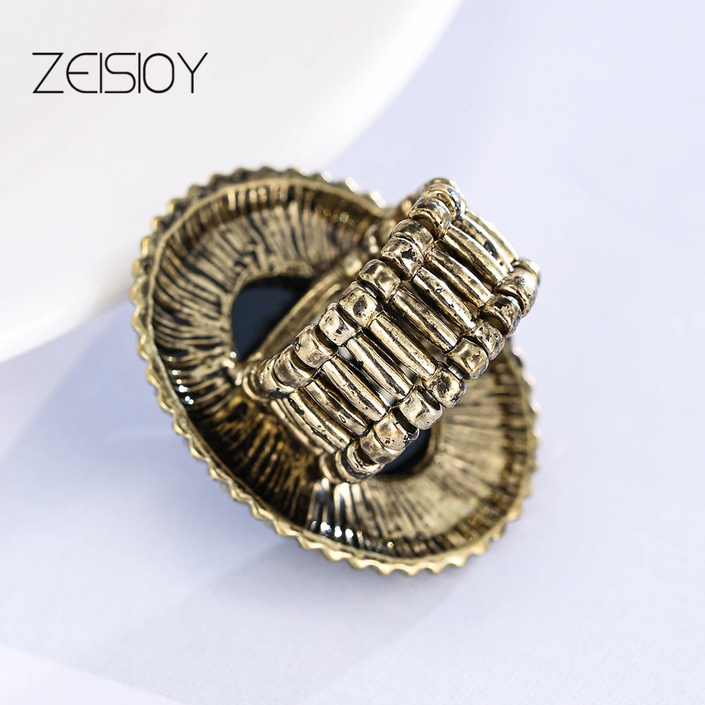 Bohemian Black Resin Men\'s and Women\'s Rings Vintage Metal Midi Adjustable Wedding Party Jewelry