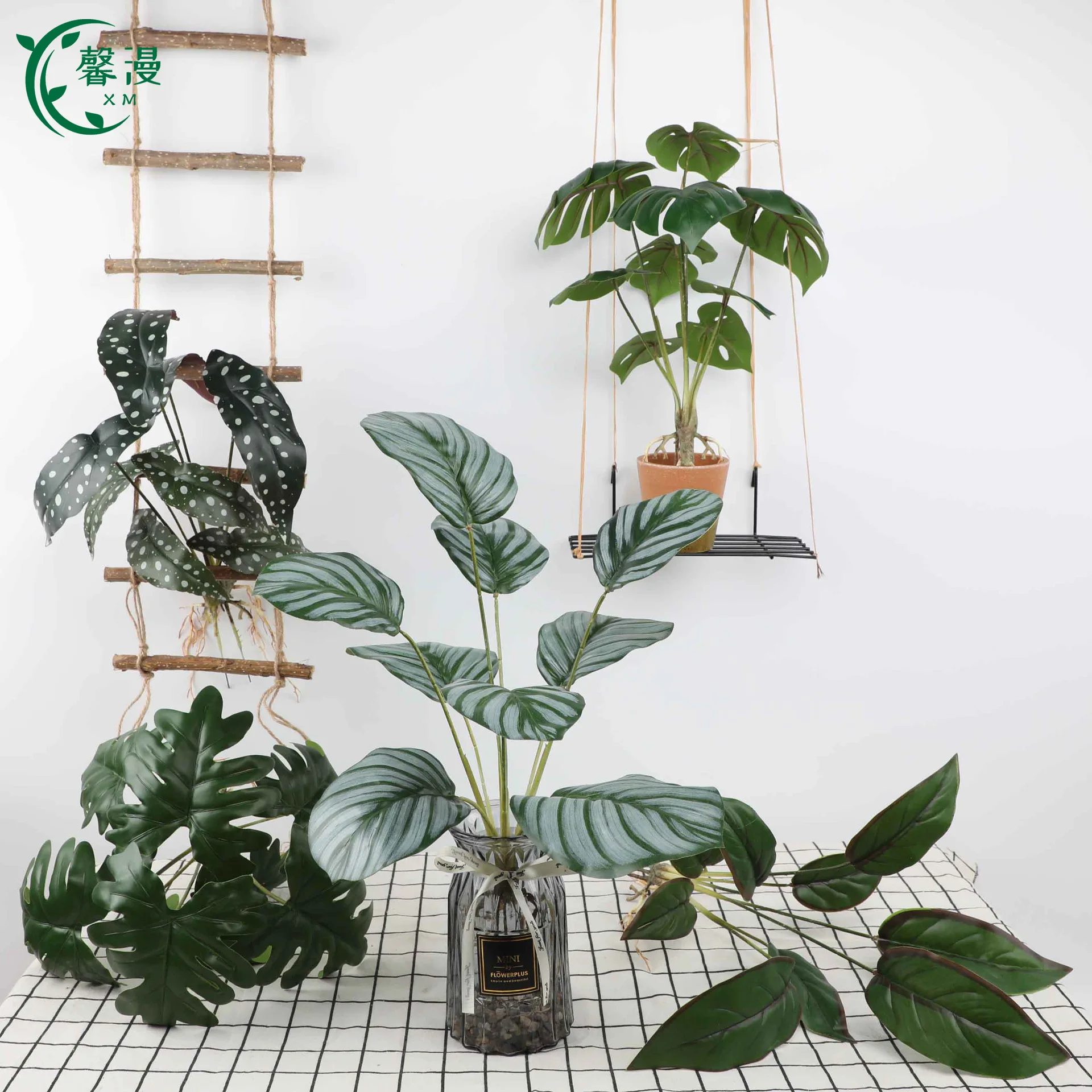 Green Apple Arrowroot Fake Tropical Plants with Root Artificial Flower Plant Home Office Shop Garden Decoration