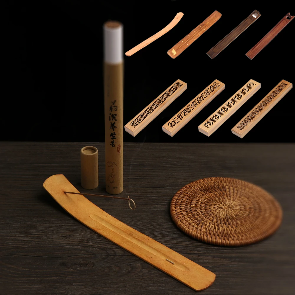 1PC Retro Natural Wooden Carving Flower Incense Censer Joss-stick Inserted Holder Ash Catcher Aromatherapy Home Decor Crafts