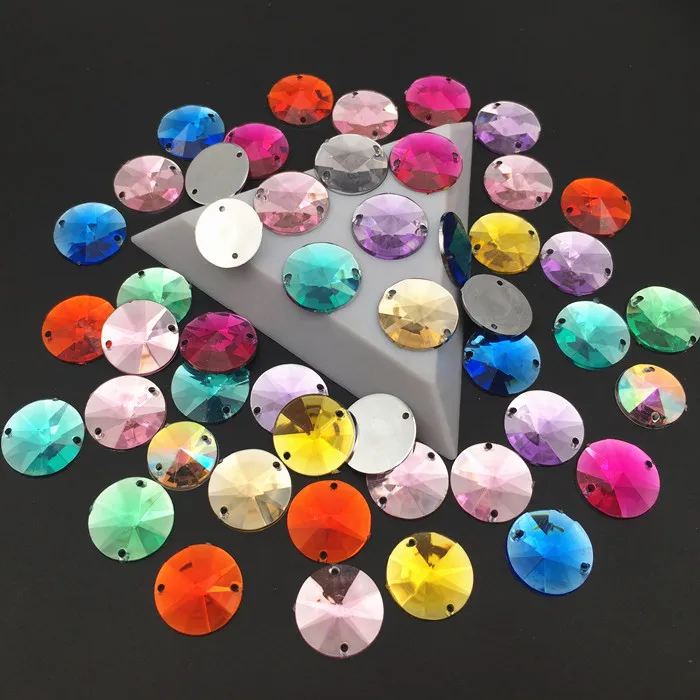 50PCS 14mm Round Sewing Crystal Acrylic Rhinestones Applique Flatback Strass Beads Sew On Crystals Stones 2 HOLES