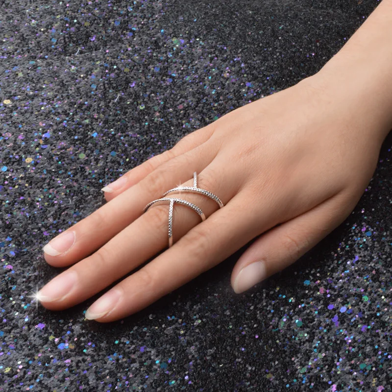 Foxanry Wholesale Silver Color Sparkling Single Rings for Women Couples New Fashion Elegant Party Jewelry Adjustable