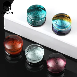 Casvort 2PCS Multi Color Glass Ear Tunnels Piercing Stud Expanders Earrings Spiral Ear Plugs Strechers Fashion Body Jewelry