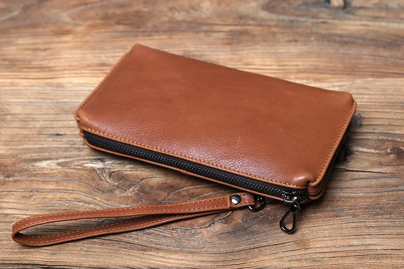 NZPJ männer Leder Lange Brieftasche Erste Schicht Rindsleder Zipper Clutch Tasche Retro Bank Karte Fall Weichem Leder Telefon Fall münze Fall – Detail 6