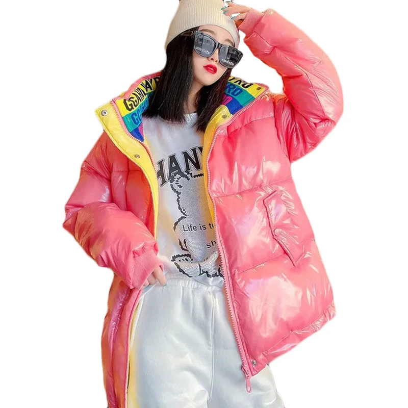 2022 New Women\'s No Wash Short Shiny Face Down Jacket Winter Korean loose 90% White Duck Down Outerwear Warm Cold Parka Overcoat