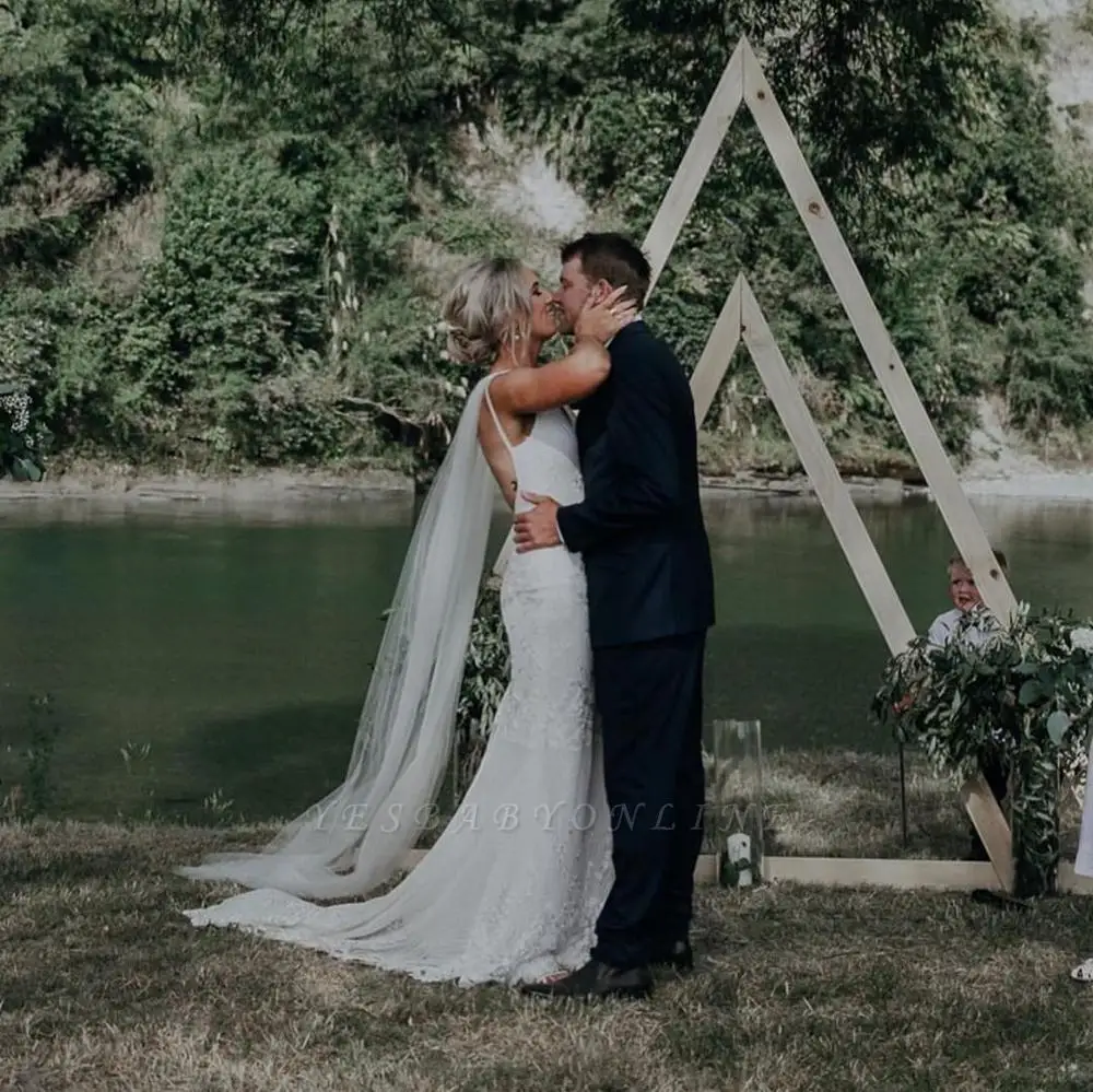 Vestidos De novia campestres con escote en V y espalda descubierta, vestidos De novia De sirena con capa larga De tul, bata romántica De Mariee