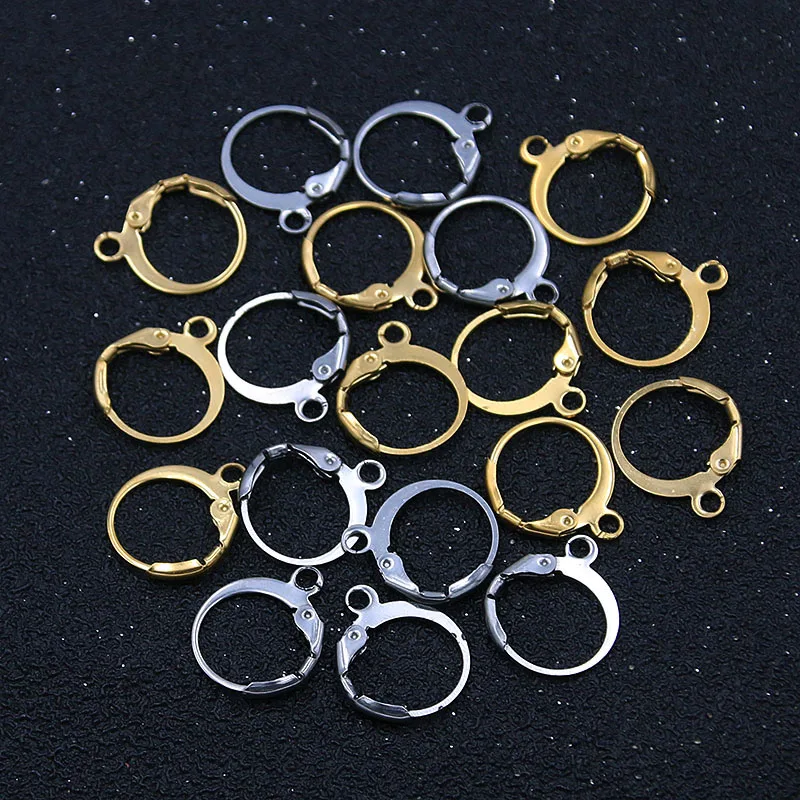 20Pcs 13*15mm Gold Lever Back Ear Wire Stainless Steel Open Loop Hoop  Leverback Earring Hooks For DIY Earring Making Material