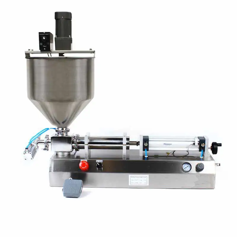 Paste Filling Machine Pneumatic Piston Filler With Stirring Mixing Hopper Chocolate Honey Cream Hot Juice Sauce Jam Jar Filler