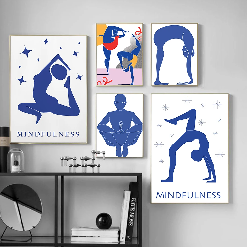 Home Exercise Gym Yoga Pose Abstract Poster Wall Art Minimalist Canvas Painting Modern Studio Living Room Nordic Decoration