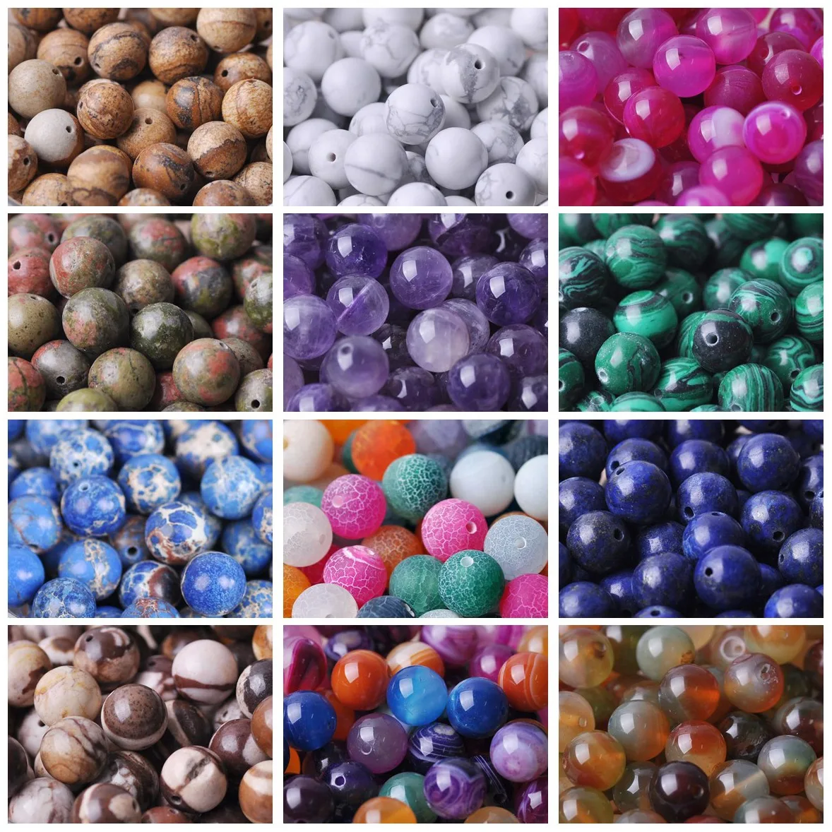 Round Natural Stone Rock 4mm 6mm 8mm 10mm 12mm Loose Spacer Beads Lot For Bracelet Jewelry Making Findings DIY Crafts