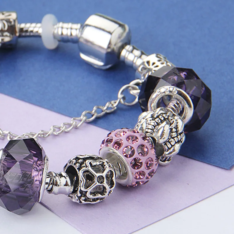 2020 new Pandora style bracelet, alloy large hole beads, white peach heart beads bracelet, gift