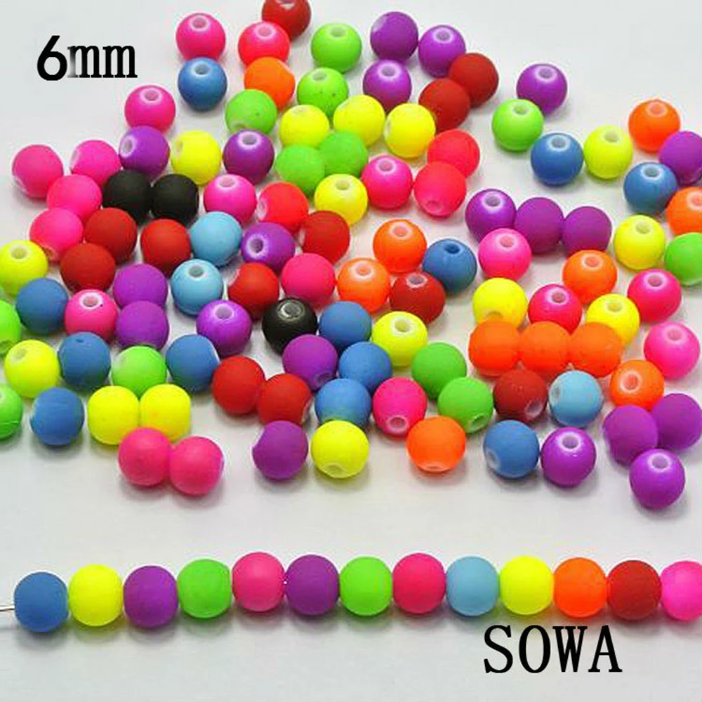 High Quality 6,8,10mm Mixed Candy Color Acrylic Rubber Beads Neon Matte Round Spacer Loose Beads Diy Jewelry Handmade Necklace