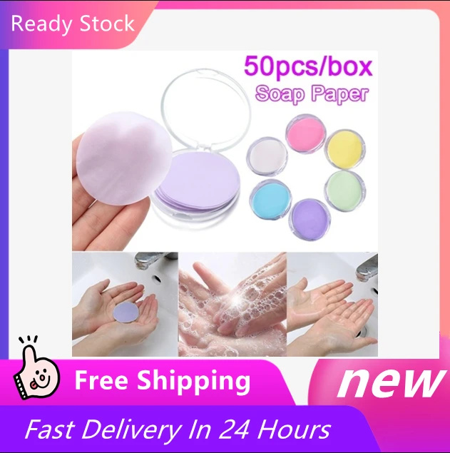 50Pcs 6 Color Portable Hand Washing Soap Paper Outdoor Disposable Travel Supplies Soap Tablets