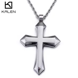 Kalen Heavy Big Shiny Golden Cross Pendant Men's Necklace Stainless Steel Punk Jewelry