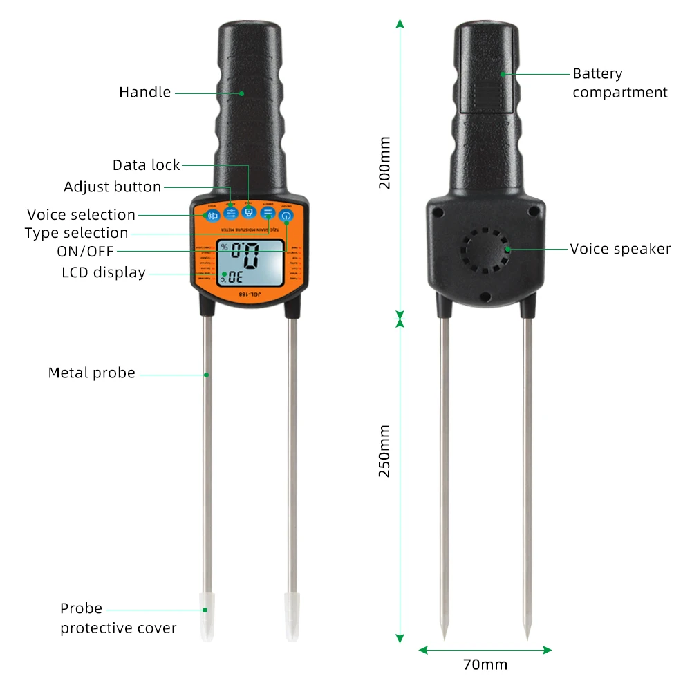 JGL-188 Humidimètre Numérique de Température D'humidité Testeur LCD Capteur De Métal Diffusion Vocale pour le Blé De Maïs Riz Farine De Haricot