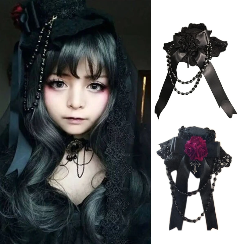 

Lolita Top Hat Ribbon Bows Headwear Gothic Headwear Vintage Lace Hat Headdress Royal Style Halloween Hair Accessories