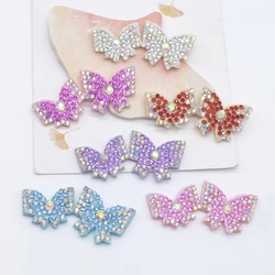 12Pcs 50*24mm Padded Double Butterfly Rhinestone Scrapbooking for Clothing Patches DIY Headwear Hair Clips Bow Decor Appliques