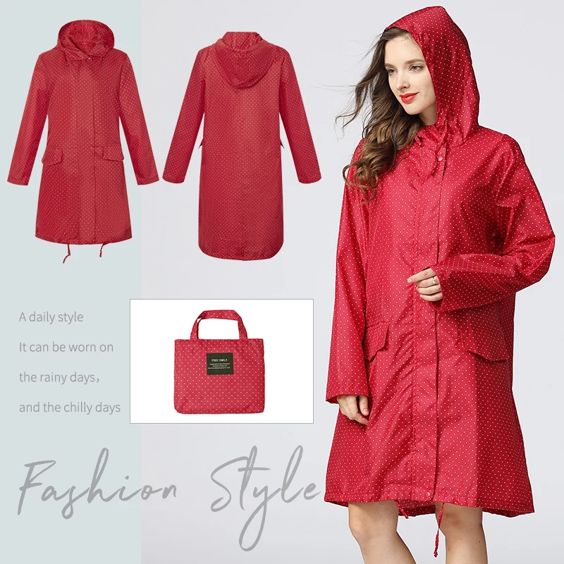 

Fashion Rain Cover Women Waterproof Windproof Hood Long Raincoat Women With Hood Sleeves and Pocket