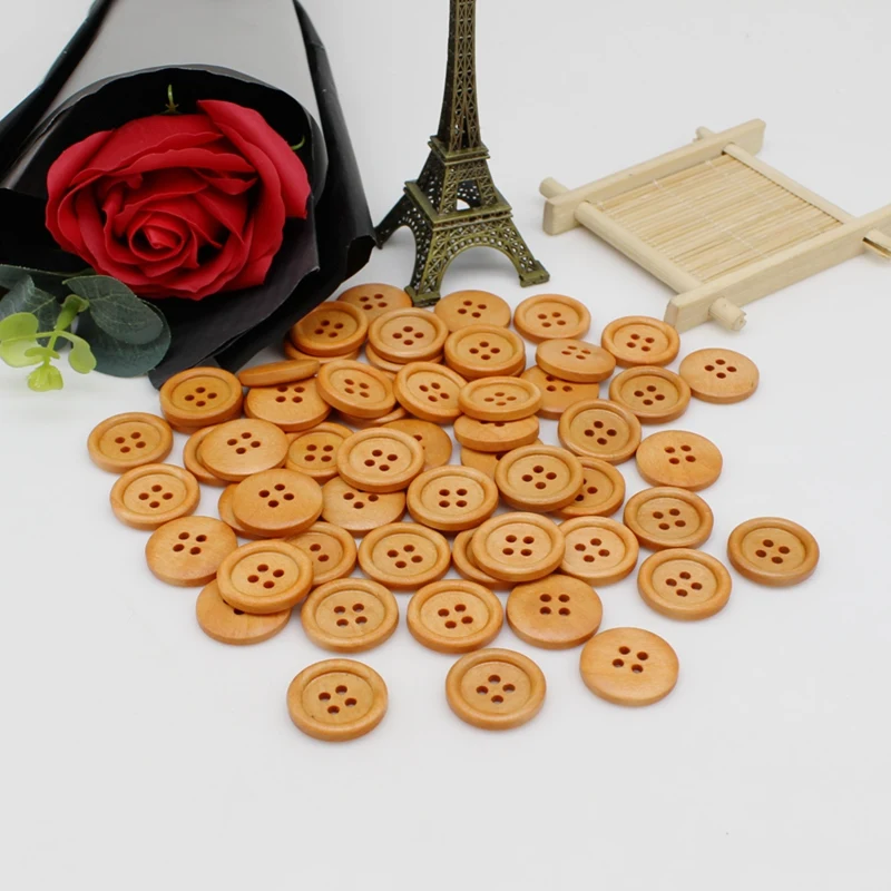 50pcs 15/18/20mm  4 Holes Wood Buttons Scrapbook Mixed Decoration Clothing AccessoriesWood Sewing Decorative Buttons Scrapbookin