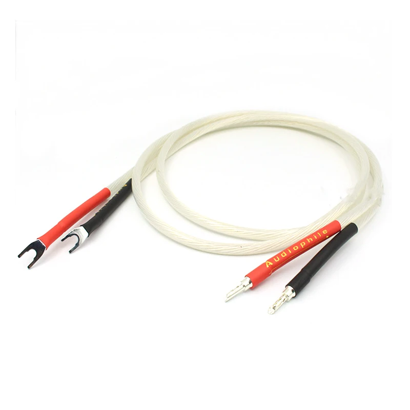 1Pair  5N OCC Silver Plated Hi-end Hifi Speaker Cable banana to banana plug loudspeaker Cable