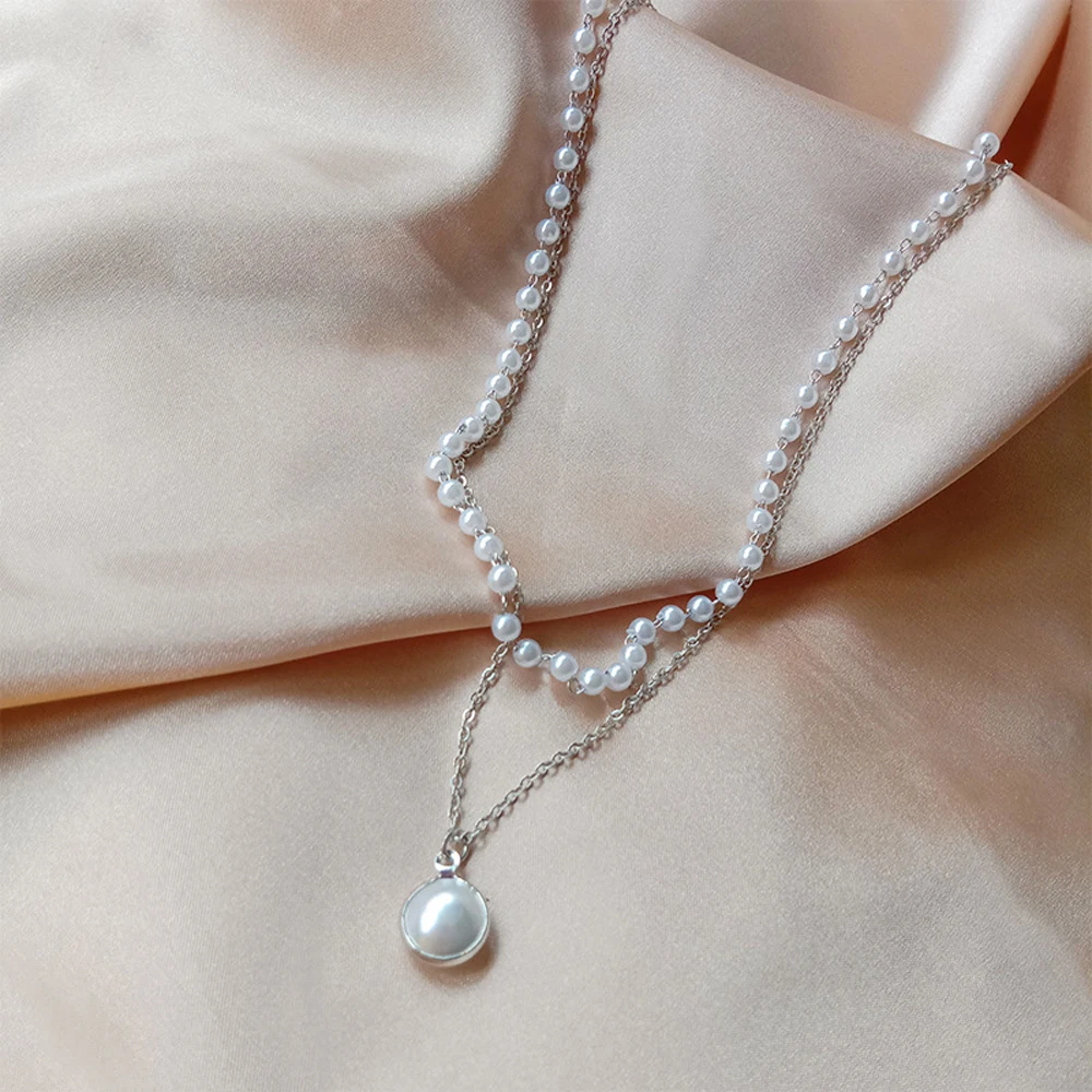 SUMENG 2024 Neue Mode Kpop Perle Choker Halskette Nette Doppel Schicht Kette Anhänger Für Frauen Schmuck Mädchen Geschenk – Detail 7