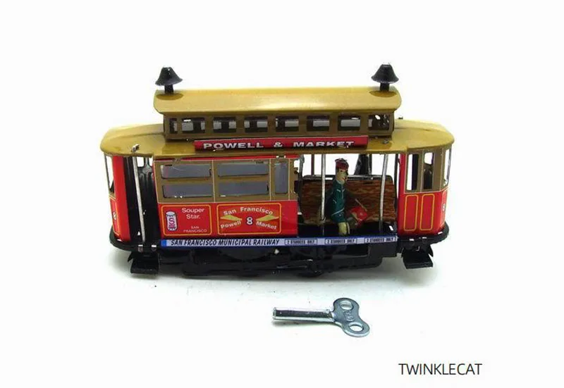 Los Angeles Tram Retro Wind Up Toys 18cm Creative Window Display Props Personality Gifts Creative Props Childhood Tin Toys