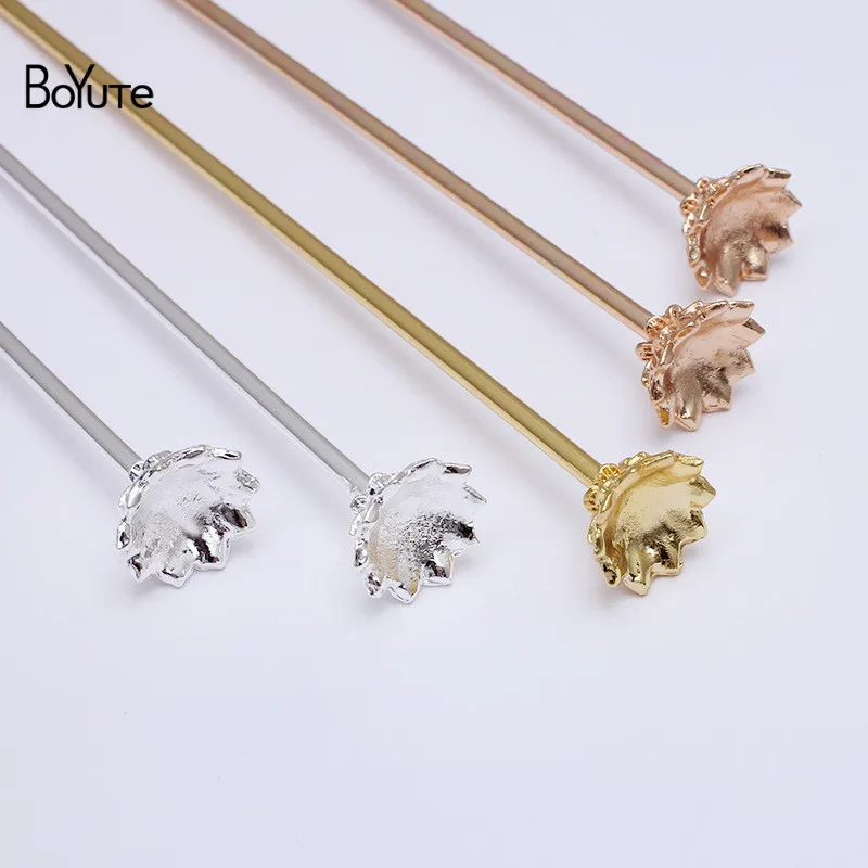 BoYuTe (20 Pieces/Lot) 25MM Alloy Lotus Welding 120*2.5MM Iron Hair Stick Vintage Hair Accessories Diy Jewelry Making Materials