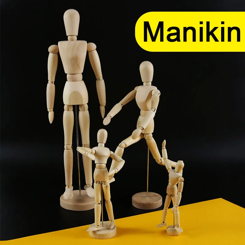 8/12/16 Inch Wood Manikin Puppet Wooden Mannequin with Stand Artist Human Figure Articulated Model for Drawing or Desktop Decor